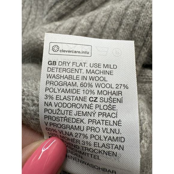 & Other Stories Gray Wool Mohair Blend Turtleneck Sweater Ribbed Hem Size L - Picture 8 of 9